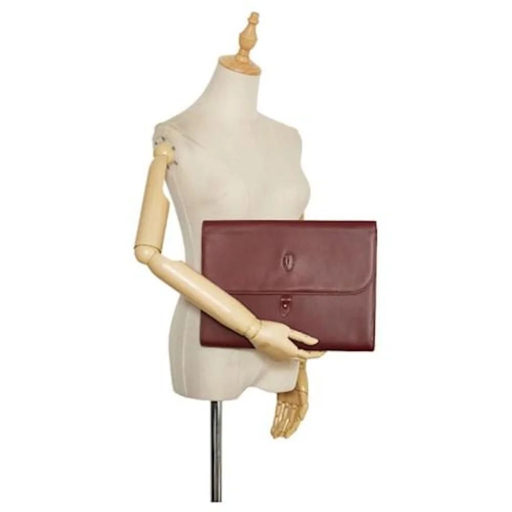 Cartier must de Portfolio Briefcase Document Bag Clutch Bordeaux Red